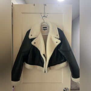 Express women’s large fur-lined leather coat